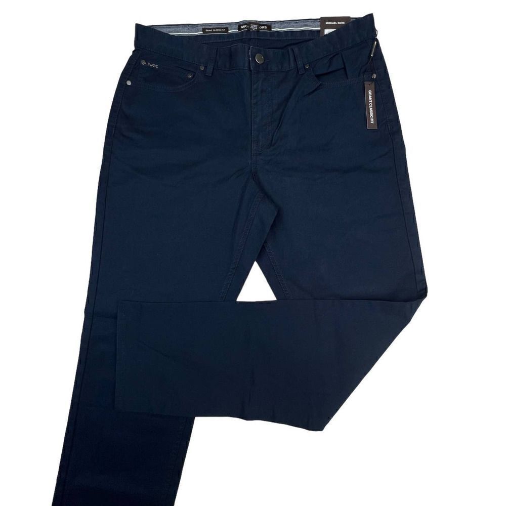 New Michael Kors Men US 34x32 Midnight Blue Pants Grant Classic Fit Slim 